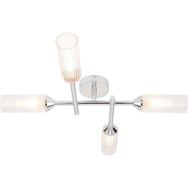 Merano Casoria 4 Light Ribbed Glass Chrome Plate Semi Flush Ceiling Light - Silver - 60 x 60 x 12cm