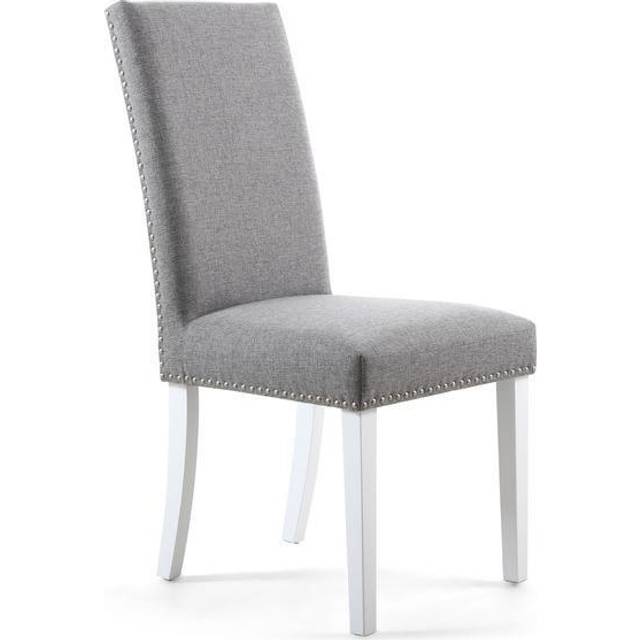 2 x Shankar Randall Stud Detail Linen Effect Silver Dining Chairs With White Legs, Grey