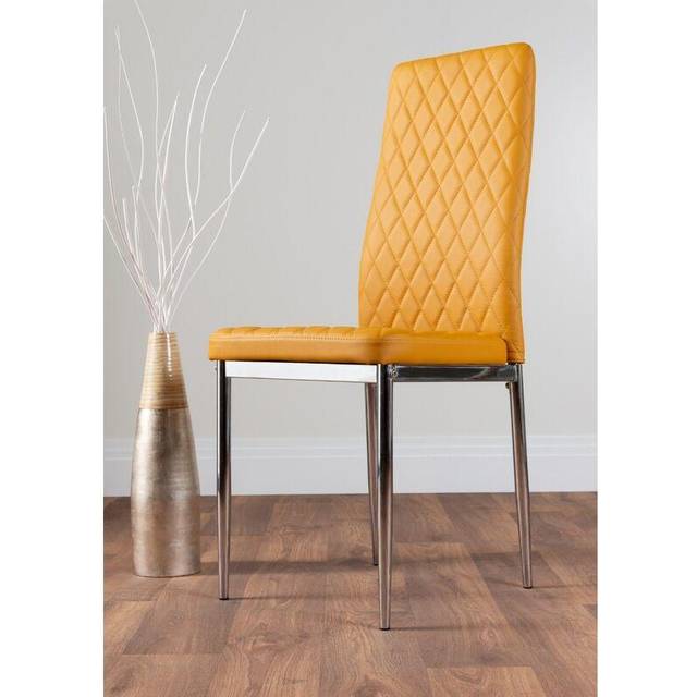 Furniturebox Valera Set of 6 Mustard Yellow and Chrome Faux Leather Dining Chair