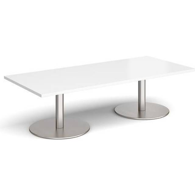 Monza Rectangular Cafe and Bistro Coffee Table with Flat Round Brushed Steel Base - Top 1800mm x 800mm - White