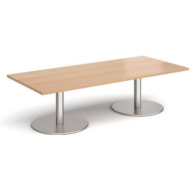 Monza Rectangular Cafe and Bistro Coffee Table with Flat Round Brushed Steel Base - Top 1800mm x 800mm - Beech