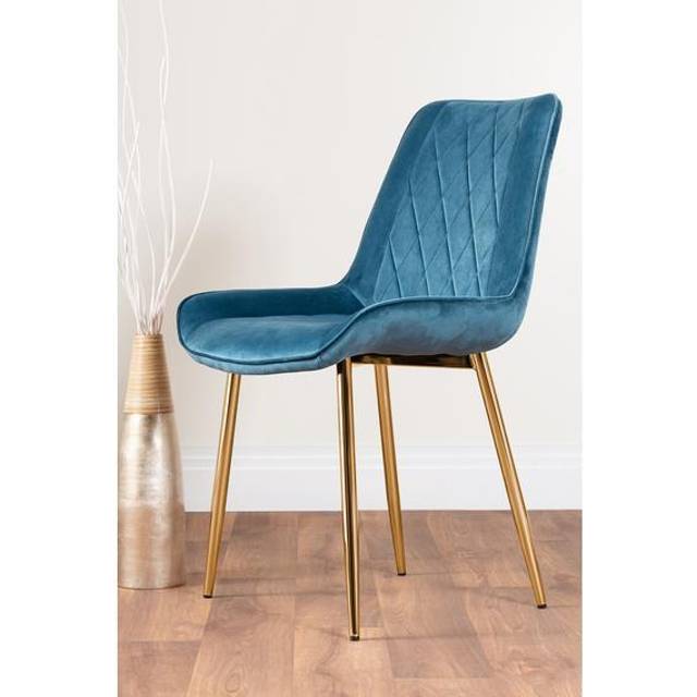 2x Pesaro Upholstered Velvet Gold Leg Modern Luxury Kitchen Dining Room Chairs - Blue