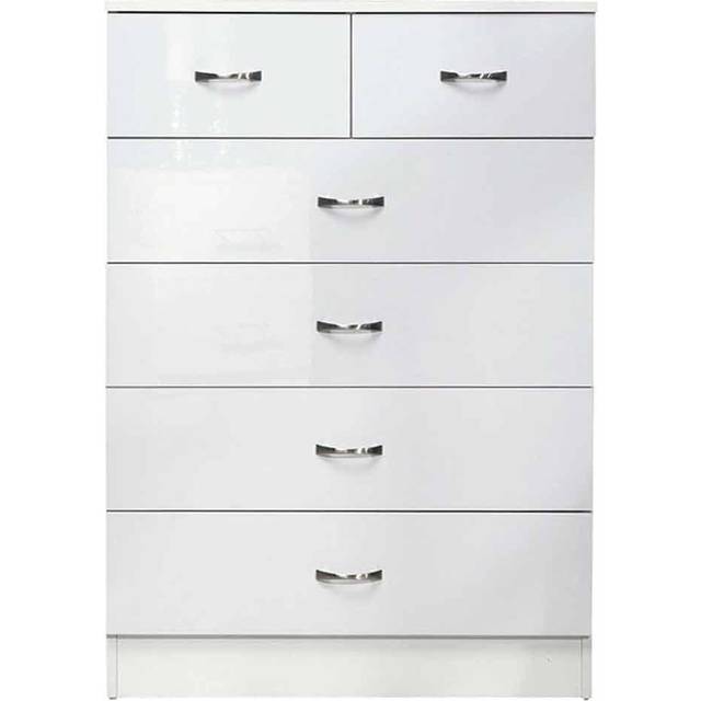 Fwstyle Modern 6 Drawer Chest High White Gloss Drawers On A Matt White Frame, White