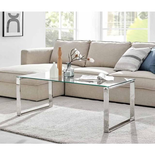 Furniturebox Havana Clear Glass and Chrome Coffee Table - Silver - 120 x 60 x 46cm