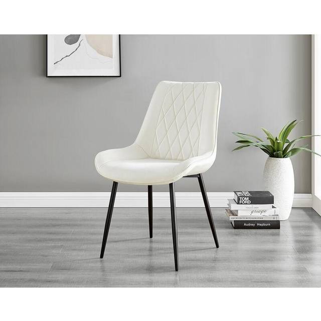 2x Pesaro Upholstered Velvet Black Leg Modern Luxury Kitchen Dining Room Chairs - White