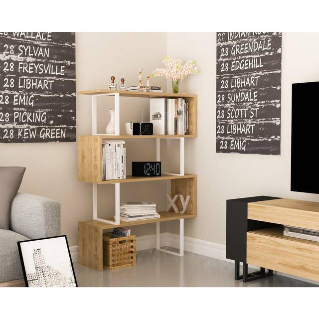 Adria 4-Tier Bookshelf Shelving Unit with Metal Frame - Oud Oak - Brown