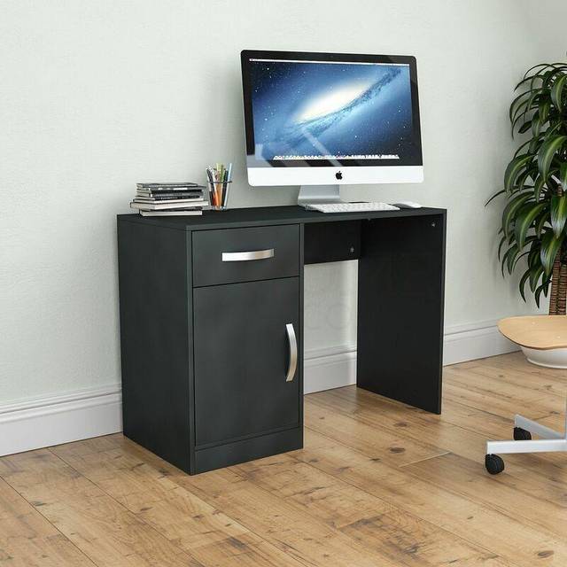 Hudson Computer Desk 1 Drawer 1 Door pc Workstation Shelves Storage Home Office Table, Black