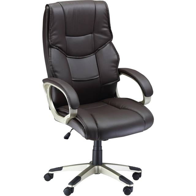 HOMCOM Faux Leather Home Office Chair, Computer Desk Chair with Adjustable Height Rocking Function, Armrests, Brown Aosom UK