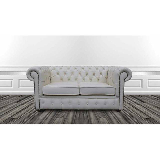 Chesterfield 2 Seater Shelly White Real Leather Sofa Offer