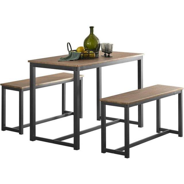 SoBuy OGT25-N,Dining Set-1Table and 2 Benches,Modern Industrial Design