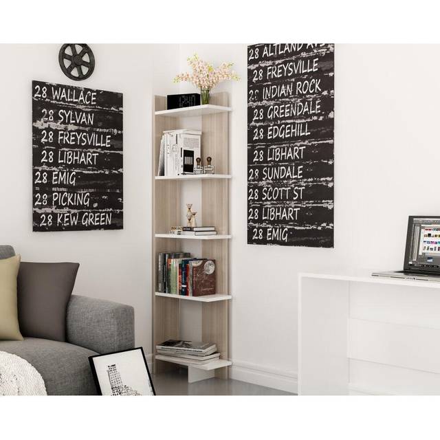 Decorotika Alis 5-tier Corner Bookcase Bookshelf - Cordoba And White, Multi