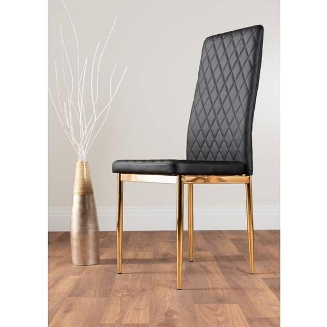 Furniturebox Valera Set of 4 Black and Gold Faux Leather Dining Chair