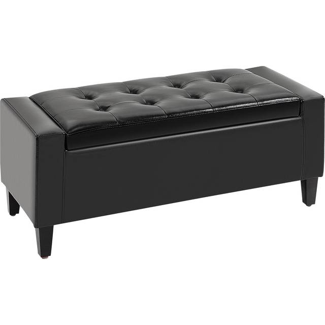 HOMCOM Ottoman Storage Bench, PU Leather Chest with Tufted Lid, Versatile Flip Top, 92L x 40W x 40H cm, Black Aosom UK