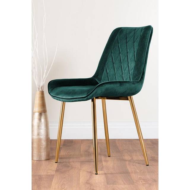 2x Pesaro Upholstered Velvet Gold Leg Modern Luxury Kitchen Dining Room Chairs - Green