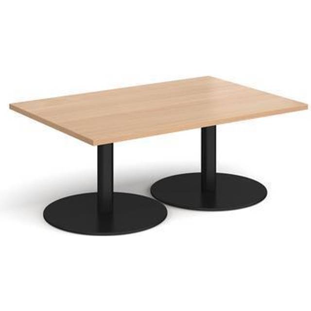 Monza Rectangular Cafe and Bistro Coffee Table with Flat Round Black Base - Top 1200mm x 800mm - Barcelona Walnut