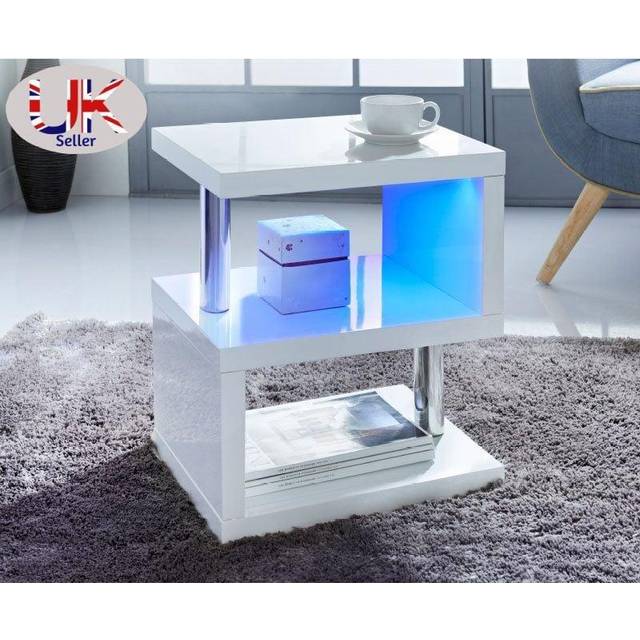 High Gloss 2 Tier Side Coffee Table With LED Light G-0232