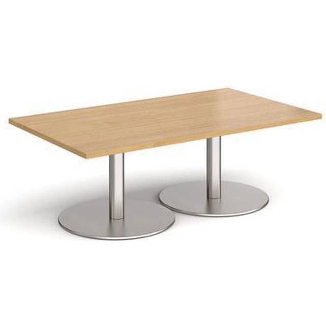 Monza Rectangular Cafe and Bistro Coffee Table with Flat Round Brushed Steel Base - Top 1400mm x 800mm - Kendal Oak