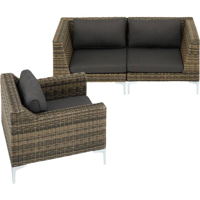 Rattan Garden Furniture Villanova - corner chairs and armchair, thick seat cushions - Mottled Anthracite
