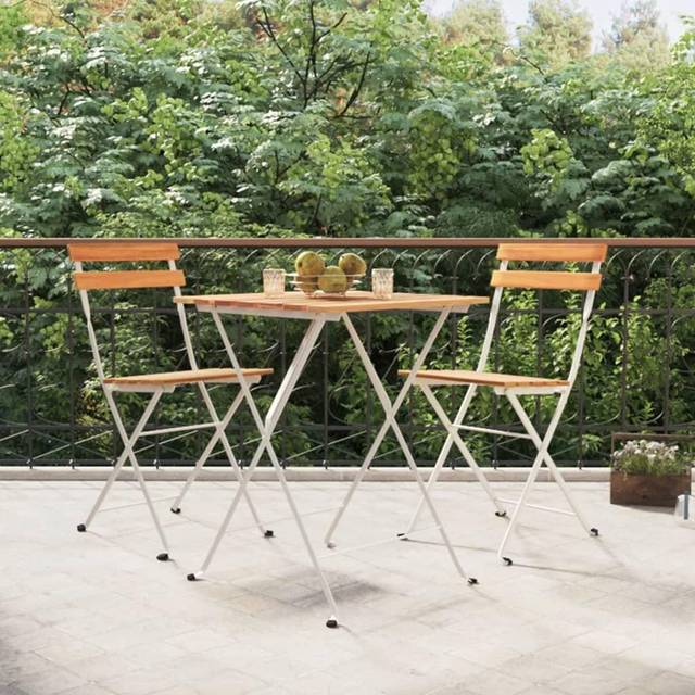 vidaXL Folding Bistro Chairs 2 pcs Solid Wood Acacia and Steel - Brown