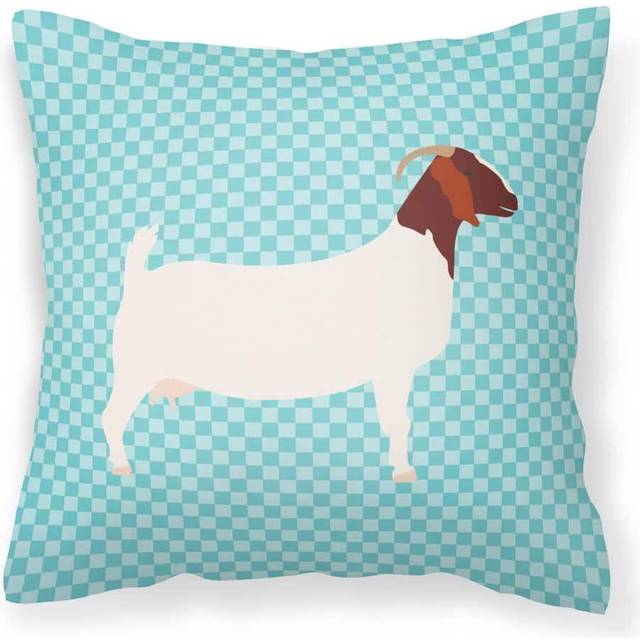 Caroline's Treasures BB8060PW1414 Boer Goat Blue Check Outdoor Canvas Fabric Decorative Pillow  14 x 3 x 14