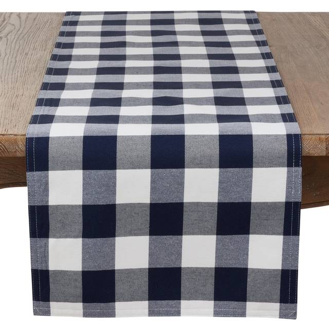 "SARO LIFESTYLE Nautica Collection Cotton And Poly Blend Buffalo Plaid Runner  16"""""""" x 72""""""""  Navy Blue"