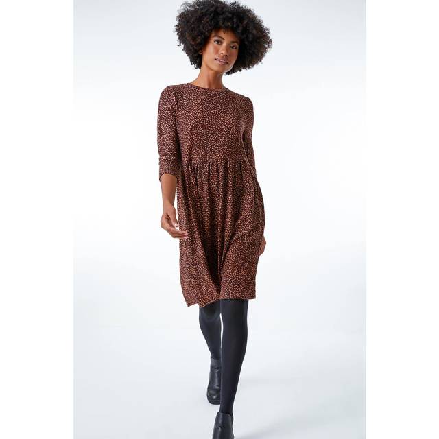 Roman Womens Animal Print Stretch Dress - Bronze - Size 18 UK