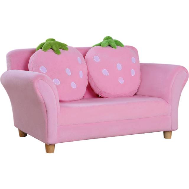 HOMCOM barnsoffa barnfåtölj soffa barnstol barnrum mjuk soffa dubbel soffa en soffa (jordgubbesofa)