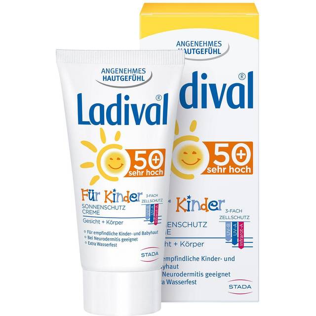LADIVAL barn solskydd kräm för ansikte och händer LSF 50+ – parfymfri solkräm för barn – utan färg- och konserveringsmedel – vattenfast, 50 ml