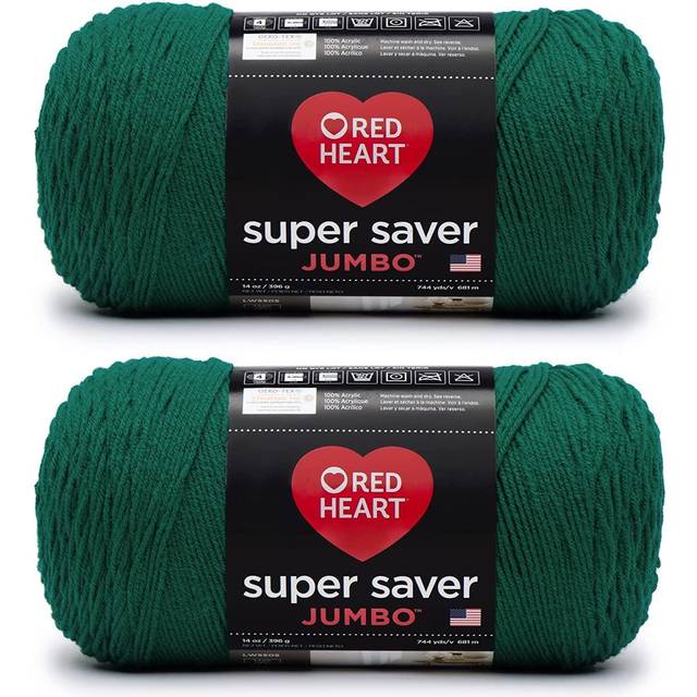 Red Heart Super Saver Jumbo Paddy Green Yarn - 2 Pack of 396g/14oz - Acrylic - 4 Medium (Worsted) - 744 Yards - Knitting/Crochet