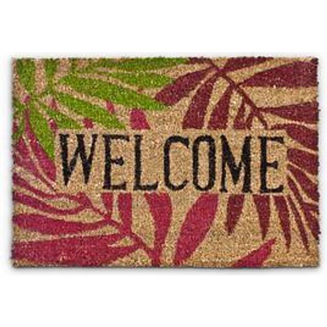 Relaxdays Coconut Fibre PALM LEAVES Doormat 40 x 60 cm Coir Welcome Mat with No-Slip Rubber PVC Underside, Multicolour