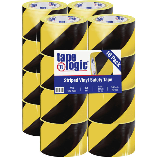 Box Partners T9336BY 3 in. x 36 yds. Black-Yellow Striped Vinyl Safety Tape