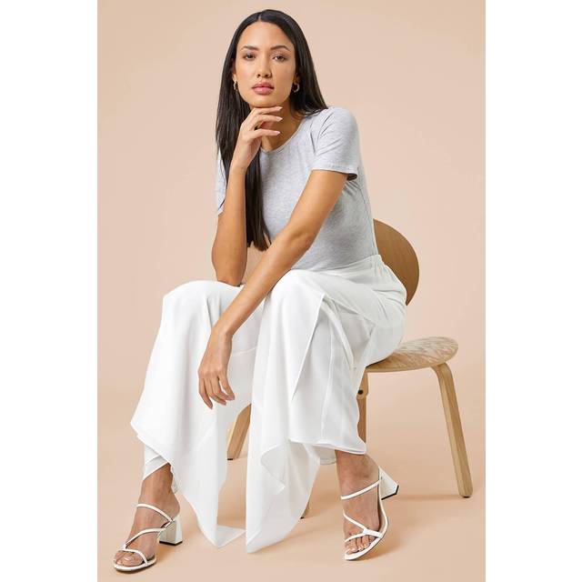 Wide Leg Side Split Trousers - Ivory - 14