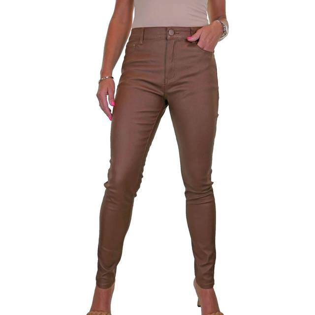 High Rise Coated Leather Look Jeans - Tan - 20
