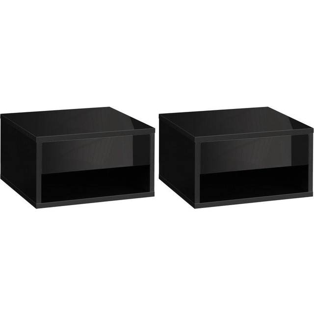 HOMCOM Floating Bedside Table Set of 2 Wall Mounted Nightstand W/ Drawer Black | TJ Hughes