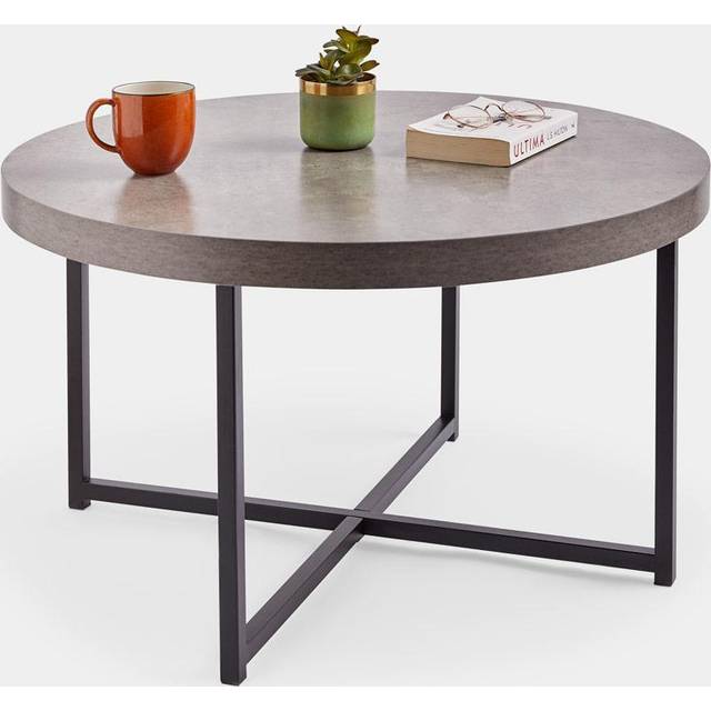 Vonhaus concrete effect coffee table round grey modern portable industrial style