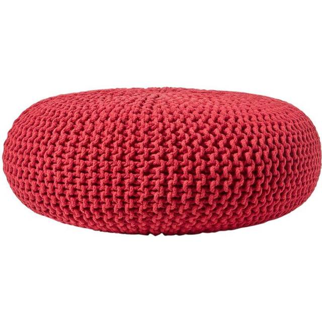Homescapes Red Knitted Cotton Large Round Pouffe Footstool 70 x 23 cm