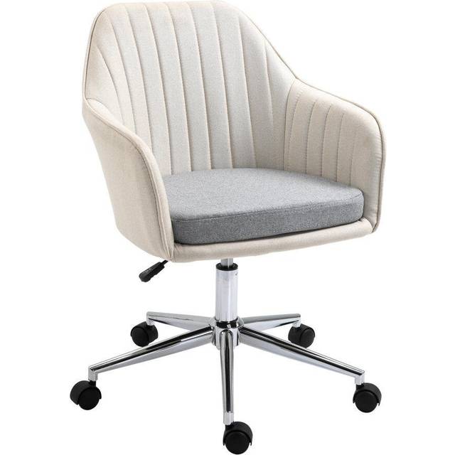Vinsetto Leisure Office Chair Linen Fabric Swivel Scallop Shape Computer Desk Chair Home Study Bedroom with Wheels - Beige w/ Wheel - CARTER | TJ Hug