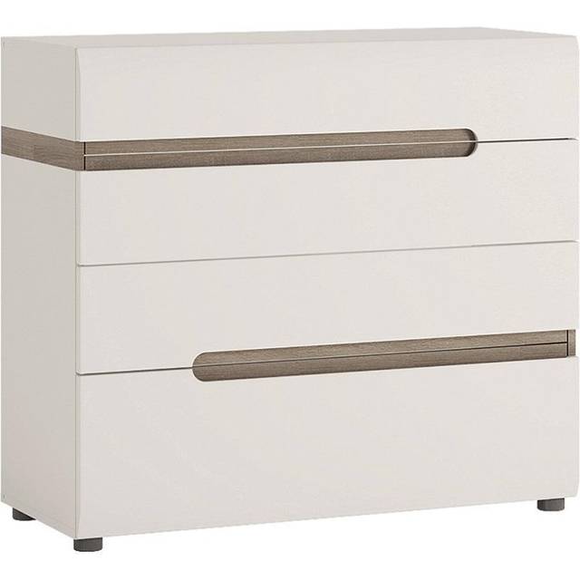 Indoor Furniture Group Chelsea 4 Drawer Chest In White With Oak Effect Trim, White