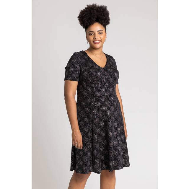 Roman Curve Pink Glitter Print Fit & Flare Skater Dress - Size 22-24