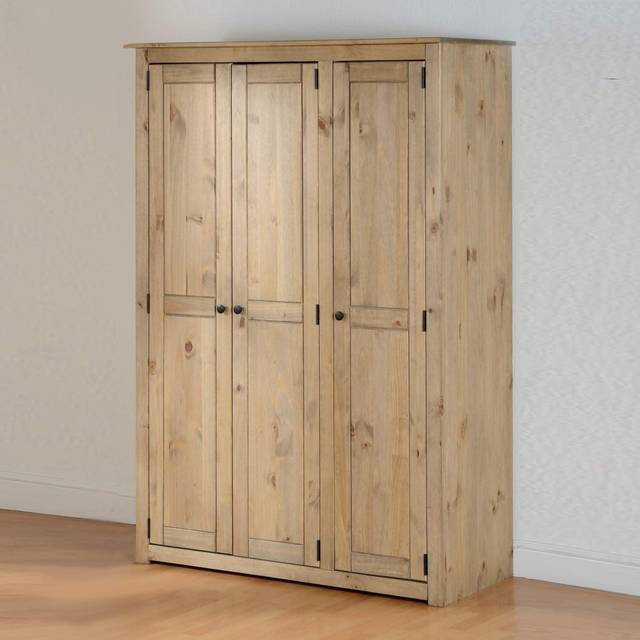 Seconique Panama 3 Door Wardrobe - Natural Wax, Brown