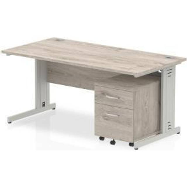 Impulse 1600x800mm Desk Grey Oak Silver Cable Managed Leg+ Mobile Ped