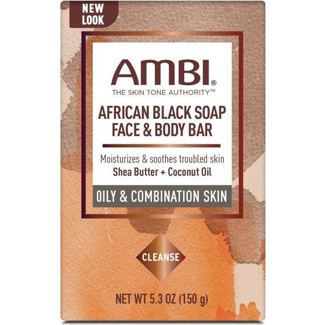 Ambi African Black Soap Face & Body Bar, Cleans and Nourishes Skin, Rinses Clear, 5.3 Ounce