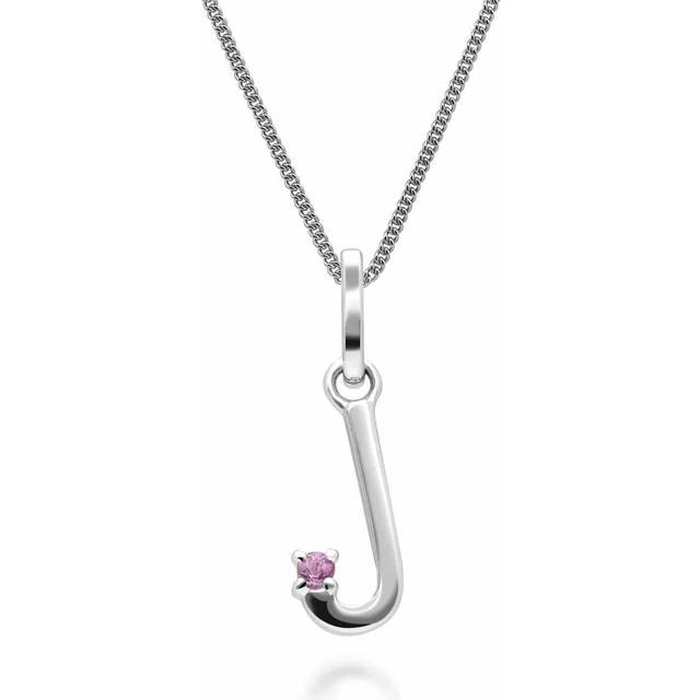 Initial Pink Sapphire Letter Charm Necklace in 9ct White Gold