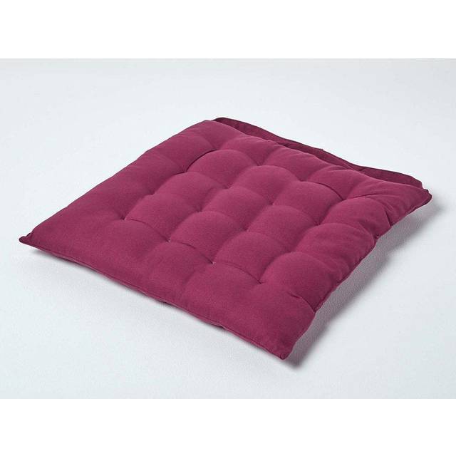 Homescapes Luxury 100% Cotton Seat Pad with Button Straps, 40 x 40 cm, Plum Purple, OEKO-TEX Certified, For Dining & Garden, Plain