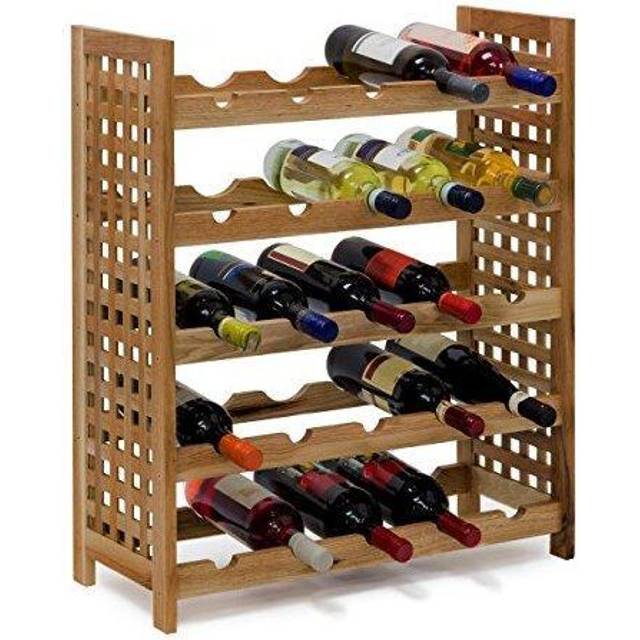 Relaxdays - Walnut Wine Rack For 25 Wine Bottles: 73 x 63 x 25 cm Wooden Bottle Shelf Oiled Walnut Material 5 Shelves 5 Bottles Per Shelf, Natural