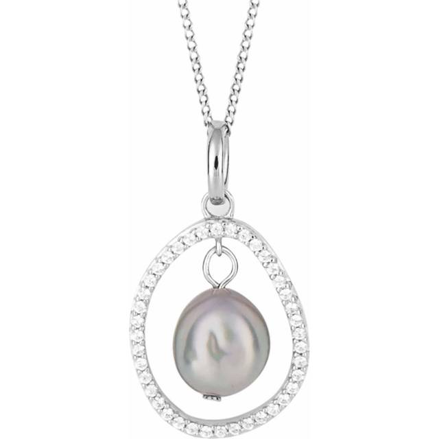 Floating Freshwater Pearl Pave Zirconia Pendant P5201H