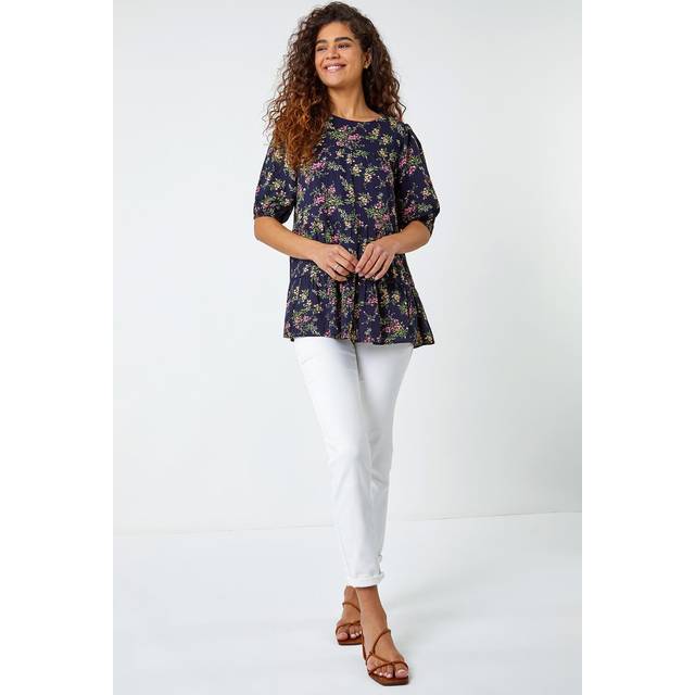 Ditsy floral print puff sleeve top for women uk - ladies roman originals