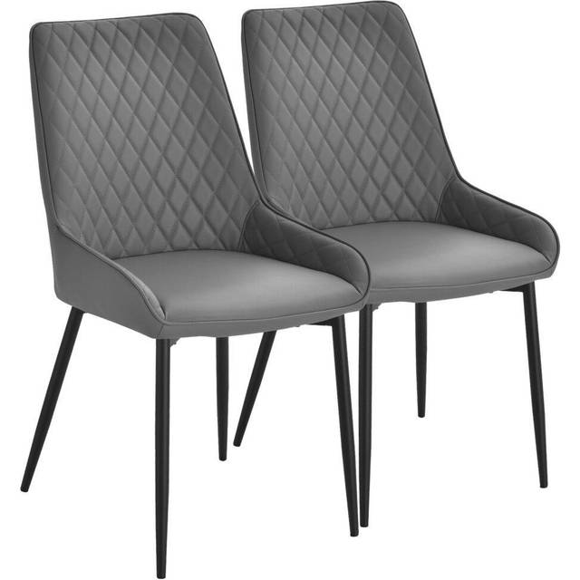 HOMCOM Set Of 2 Quilted PU Leather Dining Chairs w/ Metal Frame 4 Legs Grey | TJ Hughes