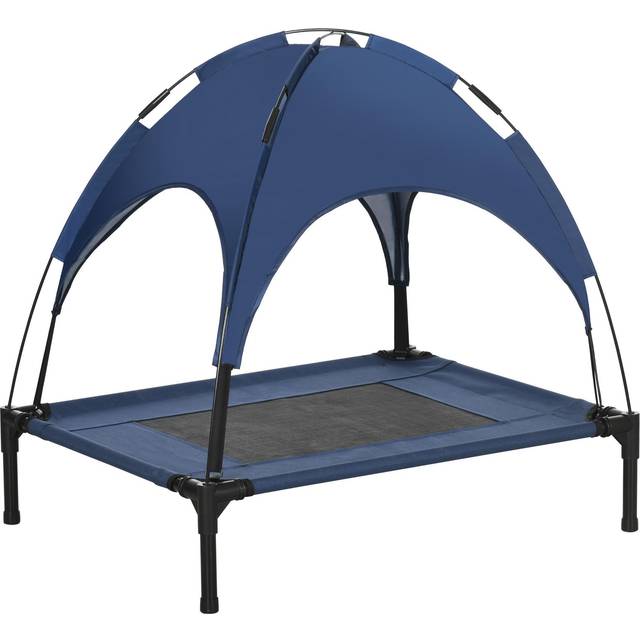 PawHut 76cm Elevated Dog Bed Cooling Raised Pet Cot UV Protection Canopy Blue | TJ Hughes