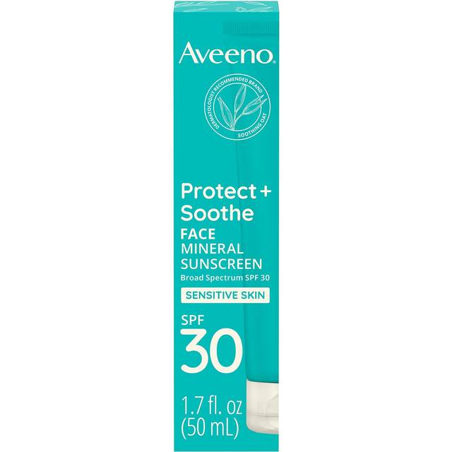 Aveeno Protect + Soothe Face Mineral Sunscreen with Broad Spectrum SPF 30 for Sensitive Skin  Lightweight & Non-Greasy Face Sunscreen  Water-Resi